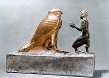 Taharqa in front of the falcon Hemen, Ancient Egyptian, 7th century BC