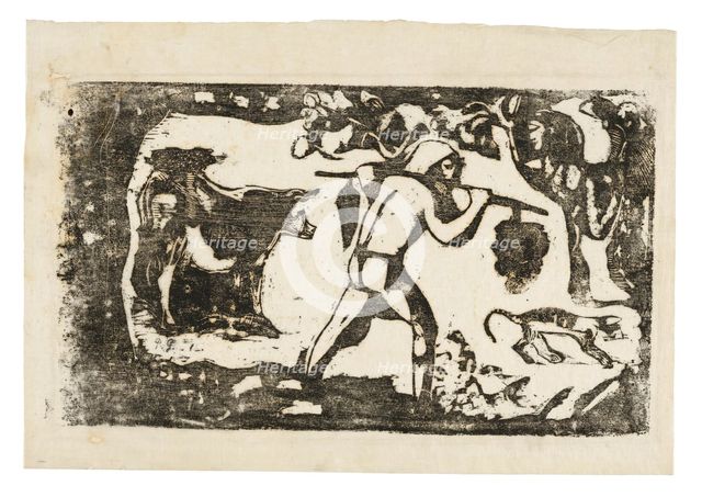 Tahitian Carrying Bananas, from the Suite of Late Wood-Block Prints, 1898/99. Creator: Paul Gauguin.