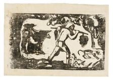 Tahitian Carrying Bananas, from the Suite of Late Wood-Block Prints, 1898/99. Creator: Paul Gauguin