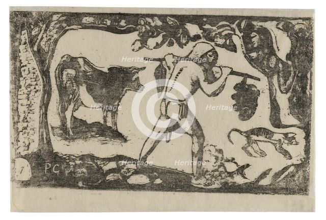Tahitian Carrying Bananas, from the Suite of Late Wood-Block Prints, 1898/99. Creator: Paul Gauguin.