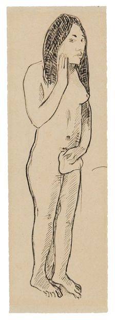 Tahitian Eve (related to the painting Parau ne te varua ino) (recto); Fragment of Inscr..., 1891/93. Creator: Paul Gauguin