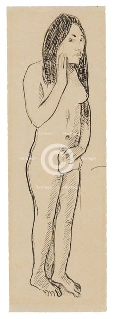 Tahitian Eve (related to the painting Parau ne te varua ino) (recto); Fragment of Inscr..., 1891/93. Creator: Paul Gauguin.