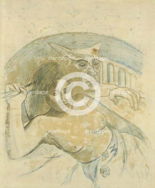 Tahitian Woman with Evil Spirit. Artist: Gauguin, Paul Eugéne Henri (1848-1903)