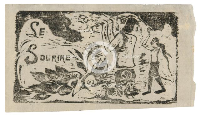 Tahitians, Flowers, and Leaves, headpiece for Le sourire, 1899/1900. Creator: Paul Gauguin.
