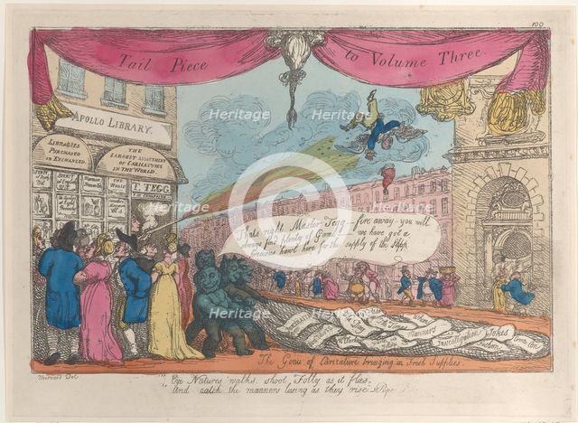 Tail Piece to Volume Three: The Genii of Caricature Bringing in Fresh Supplies, 1808-21., 1808-21. Creator: Thomas Rowlandson.