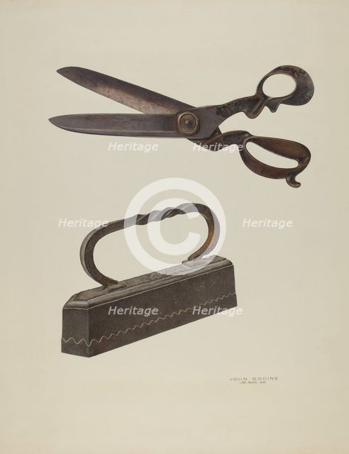 Tailor's Shears and Iron, c. 1939. Creator: John Bodine.