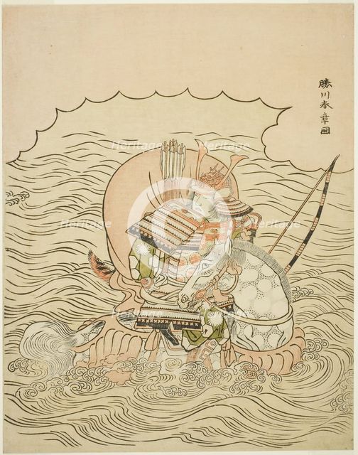 Taira no Atsumori Riding a Horse into the Sea, Japan, c. 1770. Creator: Shunsho.