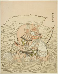 Taira no Atsumori Riding a Horse into the Sea, Japan, c. 1770. Creator: Shunsho