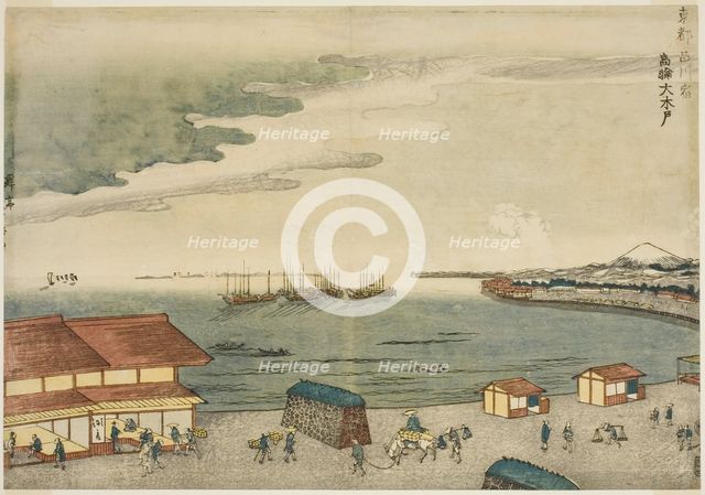 Takanawa Okido at the Shinagawa Station (Shinagawa-juku Takanawa Okido)..., c. 1789/1818. Creator: Shotei Hokuju.