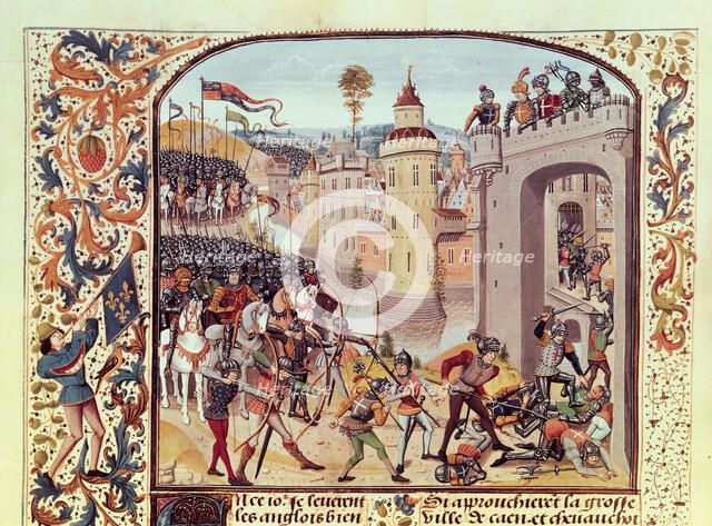 Taking of Caen by the English (1346), Miniature in 'Chroniques de France', 15th century, illumina…