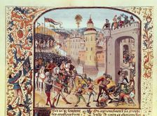 Taking of Caen by the English (1346), Miniature in Chroniques de France 15th century, illumina…
