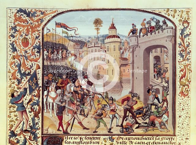 Taking of Caen by the English (1346), Miniature in 'Chroniques de France', 15th century, illumina…