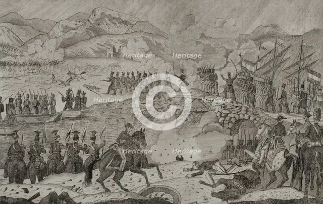 Taking of the bridge of Luchana, 3rd Siege of Bilbao, (1836), First Carlist War (1833-1840), 1845.  Creator: Carlos Mugica y Perez.