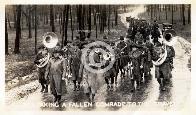 Taking a fallen comrade to the grave, Fort Sheridan, Illinois, USA, 1930. Artist: Unknown