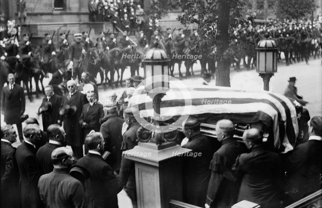 Taking Gaynor coffin from home to lie in state in City Hall, 1913. Creator: Bain News Service.