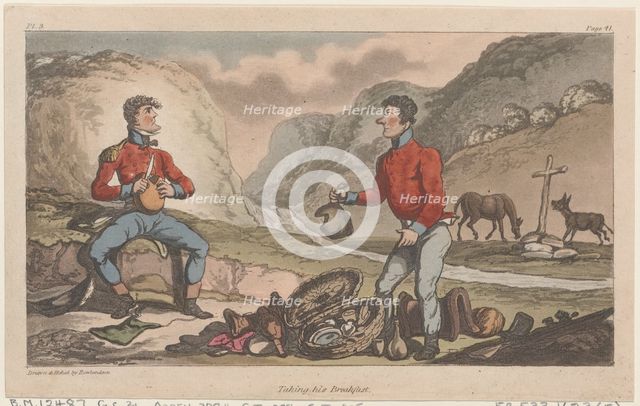 Taking his Breakfast, from "The Military Adventures of Johnny Newcome", 1815., 1815. Creator: Thomas Rowlandson.