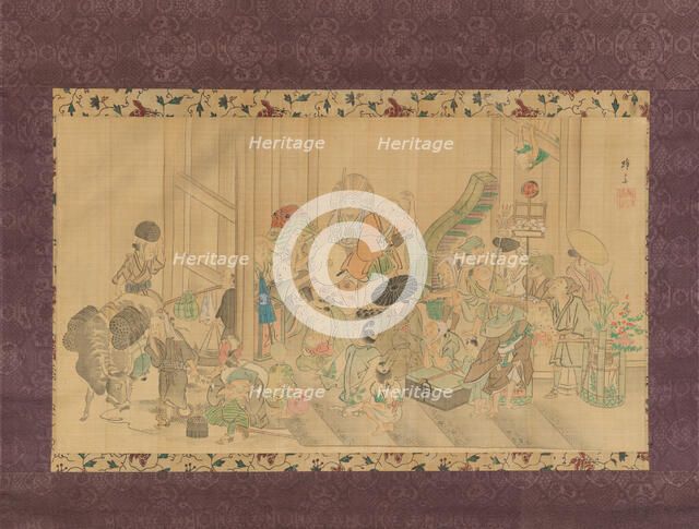 Taking Shelter from the Rain, early to mid-19th century. Creator: Hokuba.