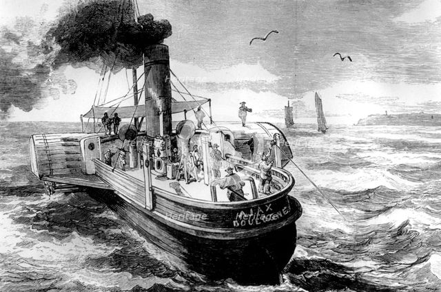 Taking soundings for a proposed Channel Tunnel, 1879. Creator: Unknown.