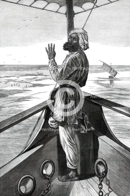 Taking soundings on board a steamer on the Indus, 1876. Creator: Unknown.