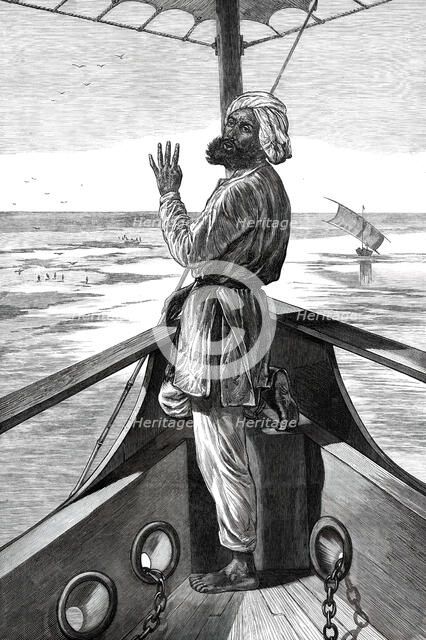 Taking soundings on board a steamer on the Indus, 1876. Creator: Unknown.