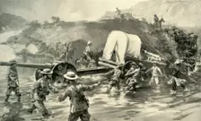 Taking the 4.7 Naval Gun Across The Tugela 1900. Creator: Joseph Finnemore