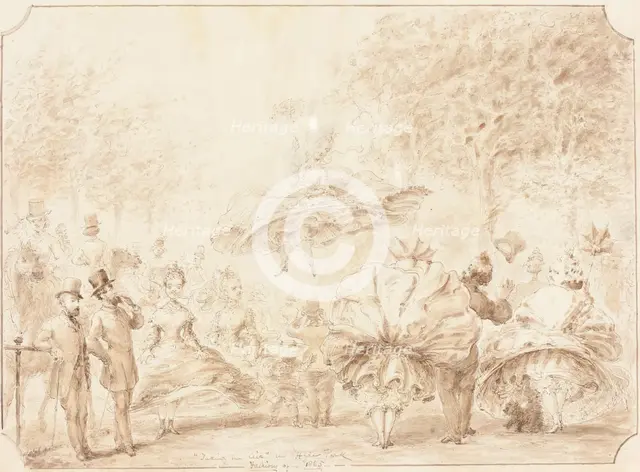 Taking the Air in Hyde Park [verso], 1865. Creator: George Cruikshank.