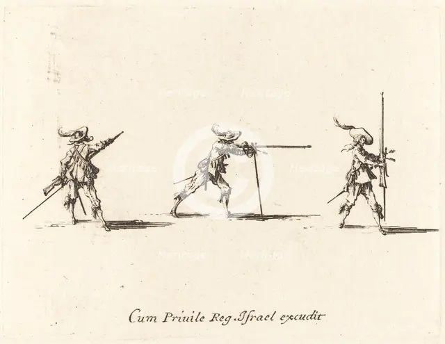 Taking the Firing Position with the Musket, 1634/1635. Creator: Jacques Callot.