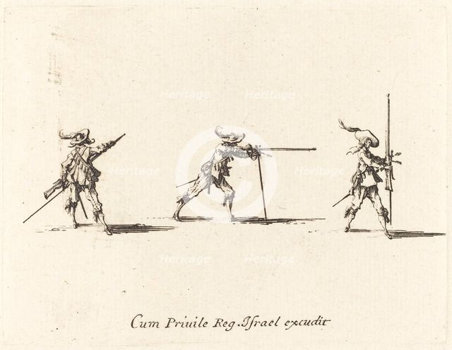 Taking the Firing Position with the Musket, 1634/1635. Creator: Jacques Callot.