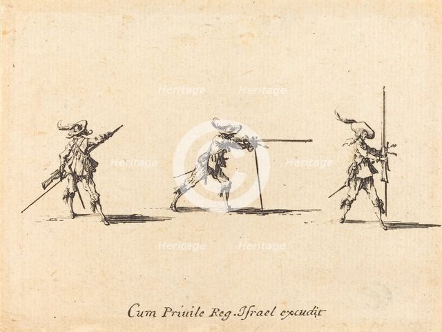Taking the Firing Position with the Musket, 1634/1635. Creator: Jacques Callot.