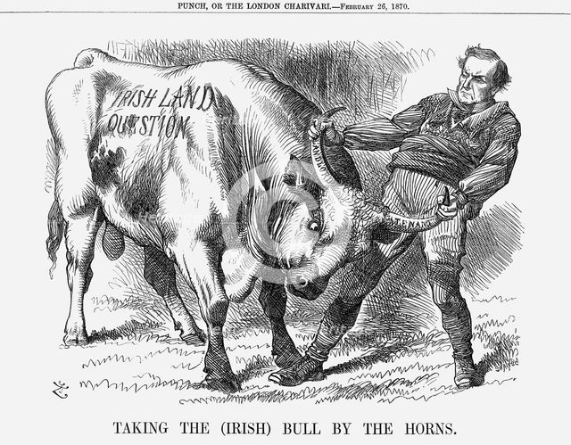 'Taking the (Irish) Bull by the Horns', 1870. Creator: Joseph Swain.