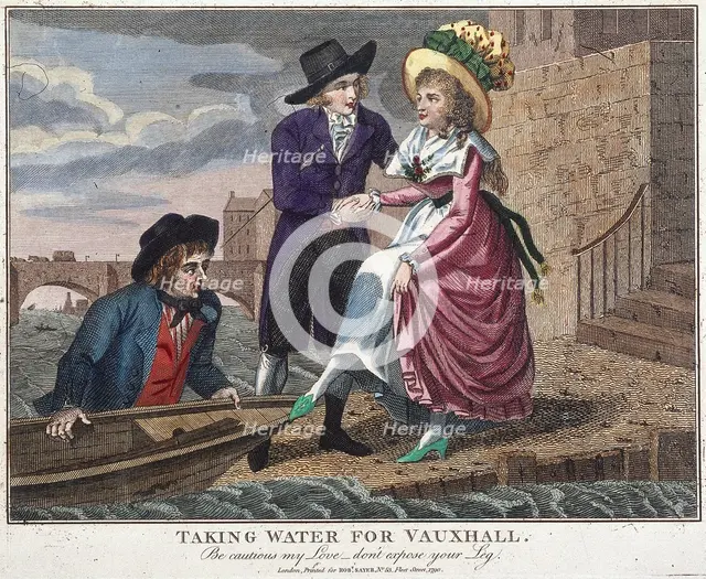 'Taking water for Vauxhall, be careful my love, don't expose your leg', London, 1790. Artist: Anon