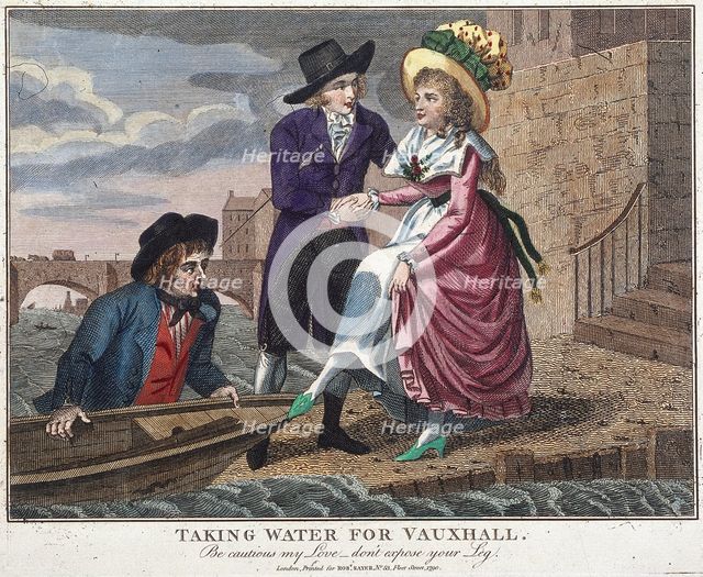 'Taking water for Vauxhall, be careful my love, don't expose your leg', London, 1790. Artist: Anon