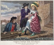 Taking water for Vauxhall, be careful my love, don't expose your leg London, 1790. Artist: Anon