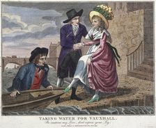 Taking water for Vauxhall, be careful my love, don't expose your leg London, 1790. Artist: Anon
