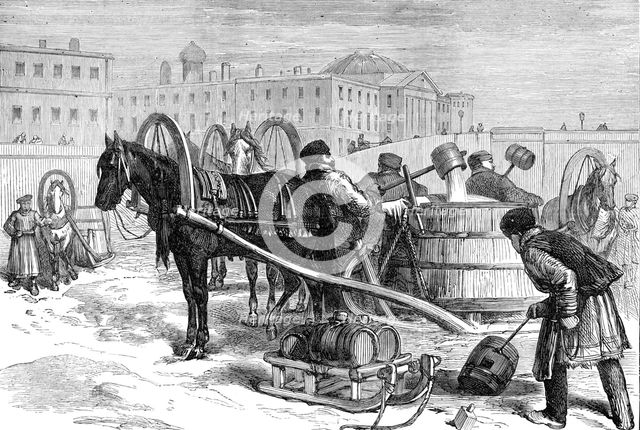Taking water from the Neva at St. Petersburg - from a sketch by our special artist, 1874. Creator: Unknown.
