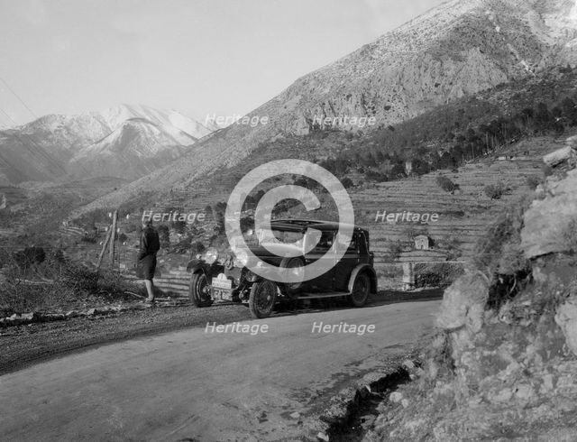 Talbot 14/45 4-door saloon of Kitty Brunell competing in the Monte Carlo Rally, Monaco, 1930. Artist: Bill Brunell.