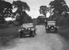 Talbot 18/55 4-seater and Kitty Brunell's Talbot 14/45 saloon at the JCC Inter-Centre Rally, 1932. Artist: Bill Brunell