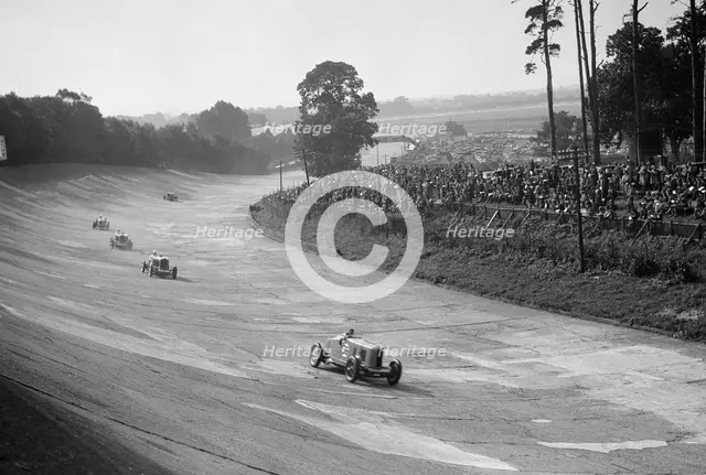 Talbot 90 on the banking at Brooklands, 1930s. Artist: Bill Brunell.