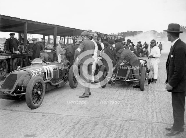 Talbot-Darracqs of Henry Segrave and Jules Moriceau, JCC 200 Mile Race, Brooklands, 1926. Artist: Bill Brunell.