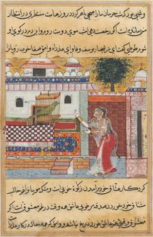 Tales of a Parrot (Tuti-nama): The Twelfth Night: the parrot addresses Khujasta..., c. 1560. Creator: Unknown