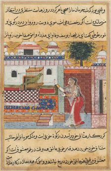 Tales of a Parrot (Tuti-nama): The Twelfth Night: the parrot addresses Khujasta..., c. 1560. Creator: Unknown