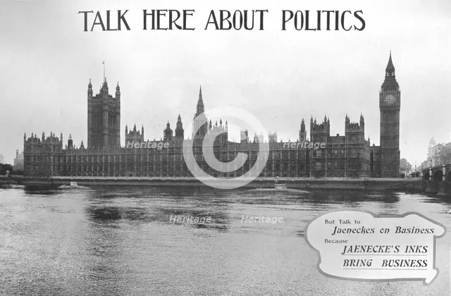 'Talk Here About Politics - Jaenecke's Inks advertisement', 1909. Creator: Unknown.