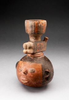 Tall Necked Jar in the Form of an Abstract Head with Animal Forms, A.D. 500/1000. Creator: Unknown