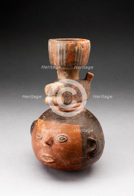 Tall Necked Jar in the Form of an Abstract Head with Animal Forms, A.D. 500/1000. Creator: Unknown.