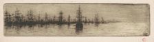 Tall Ships in a Harbor, c. 1880. Creator: Henri-Charles Guerard
