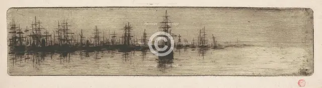 Tall Ships in a Harbor, c. 1880. Creator: Henri-Charles Guerard.