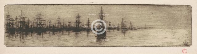 Tall Ships in a Harbor, c. 1880. Creator: Henri-Charles Guerard.