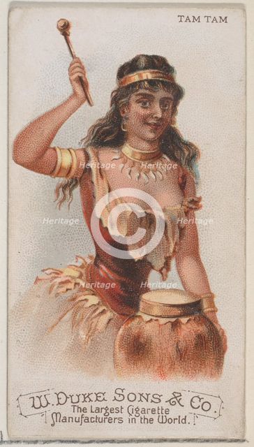 Tam Tam, from the Musical Instruments series (N82) for Duke brand cigarettes, 1888., 1888. Creator: Schumacher & Ettlinger.