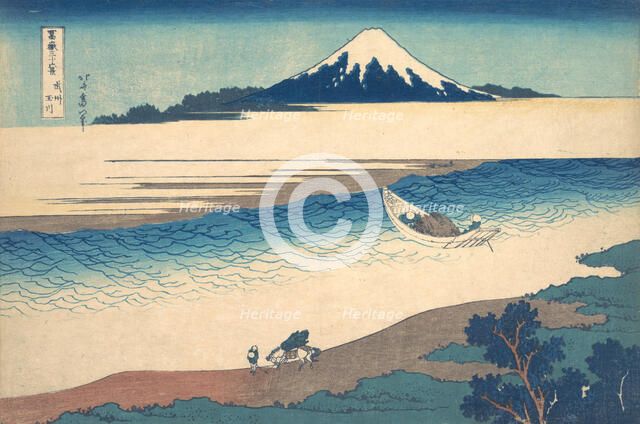 Tama River in Musashi Province (Bushu Tamagawa), from the series Thirty-six Views o..., ca. 1830-32. Creator: Hokusai.