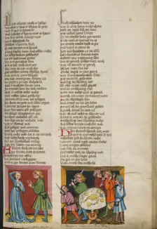 Tamar Complaining to Absalom: Absalom Ordering the Death of Amnon; Weltchronik, about 1400-1410. Creator: Unknown
